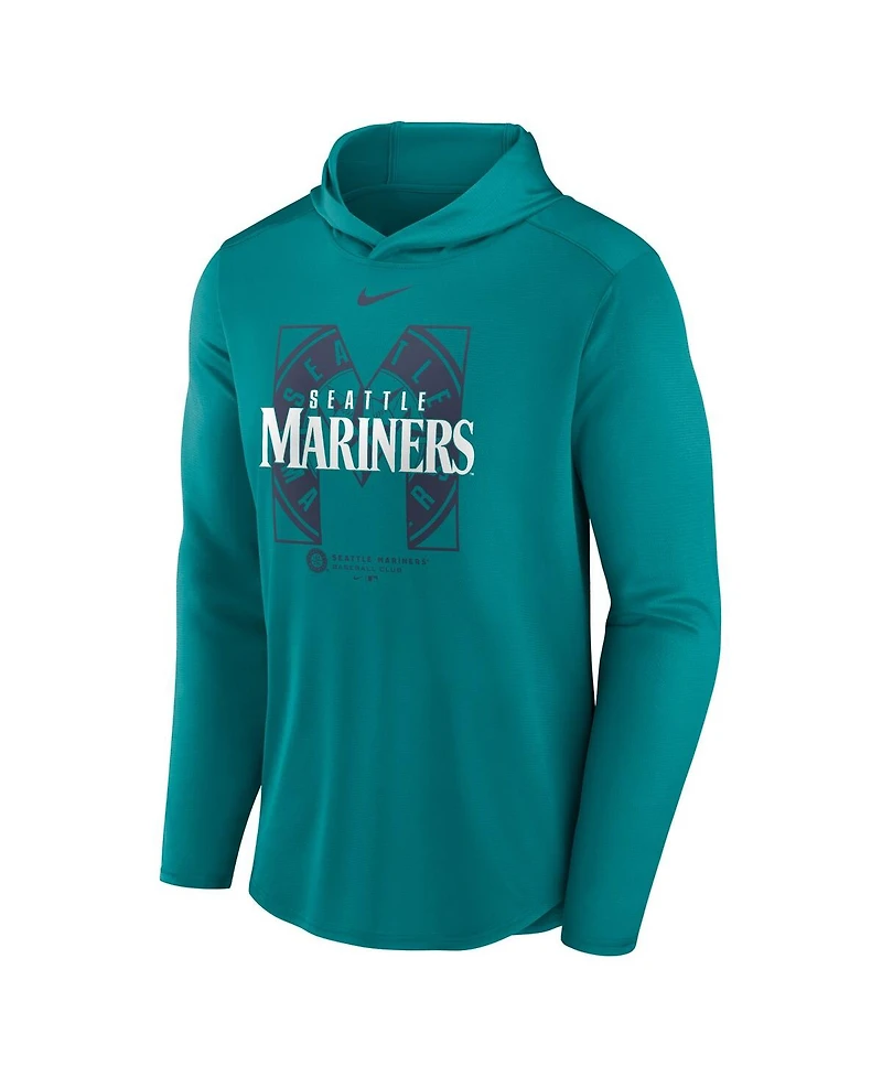 Nike Men's Aqua Seattle Mariners Team Letterman Performance Hooded Long Sleeve T-Shirt