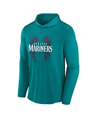Nike Men's Aqua Seattle Mariners Team Letterman Performance Hooded Long Sleeve T-Shirt
