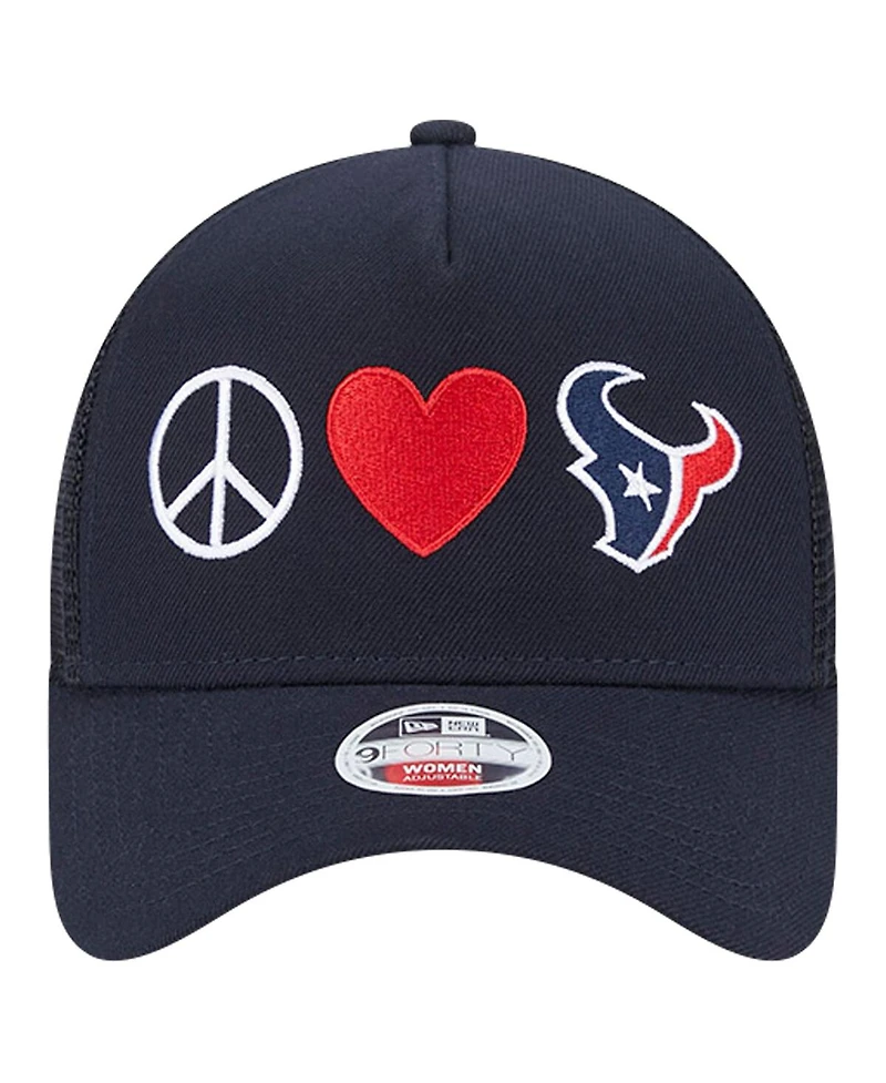 New Era Women's Navy Houston Texans Peace Love Trucker 9FORTY Adjustable Hat