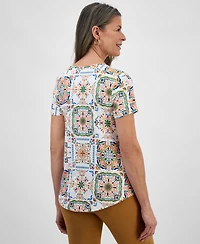 Jm Collection Petite Printed Short-Sleeve Top, Exclusively at Macy's