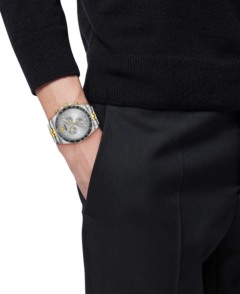 Versace Men's Swiss Chronograph Greca Chrono Wave Two-Tone Stainless Steel Bracelet Watch 43mm