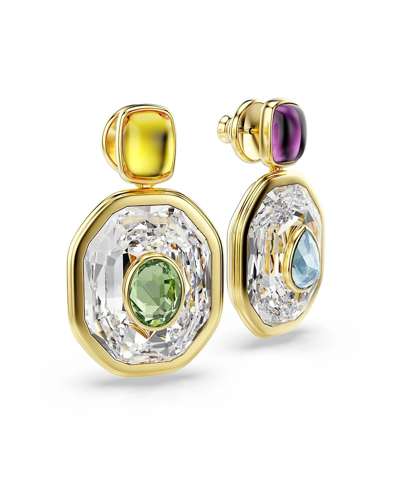 Swarovski Chroma Gold-Tone Plated Octagon Cut Drop Earrings