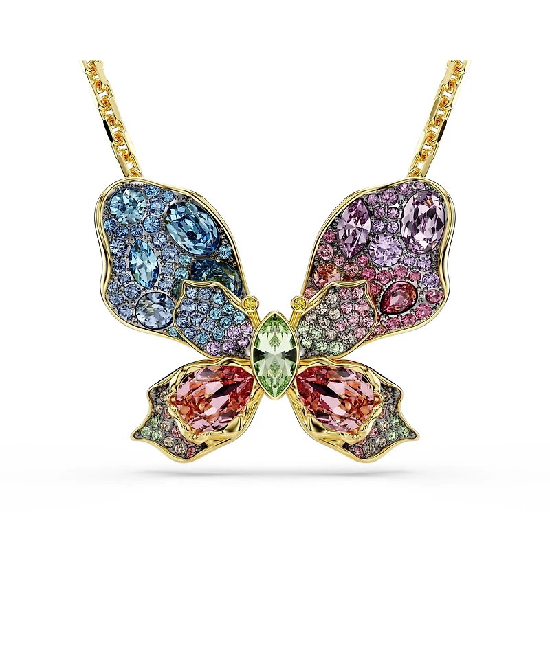 Swarovski Idyllia Mixed Cuts Pave Butterfly Multicolored Mixed Metal Finish Pendant Necklace
