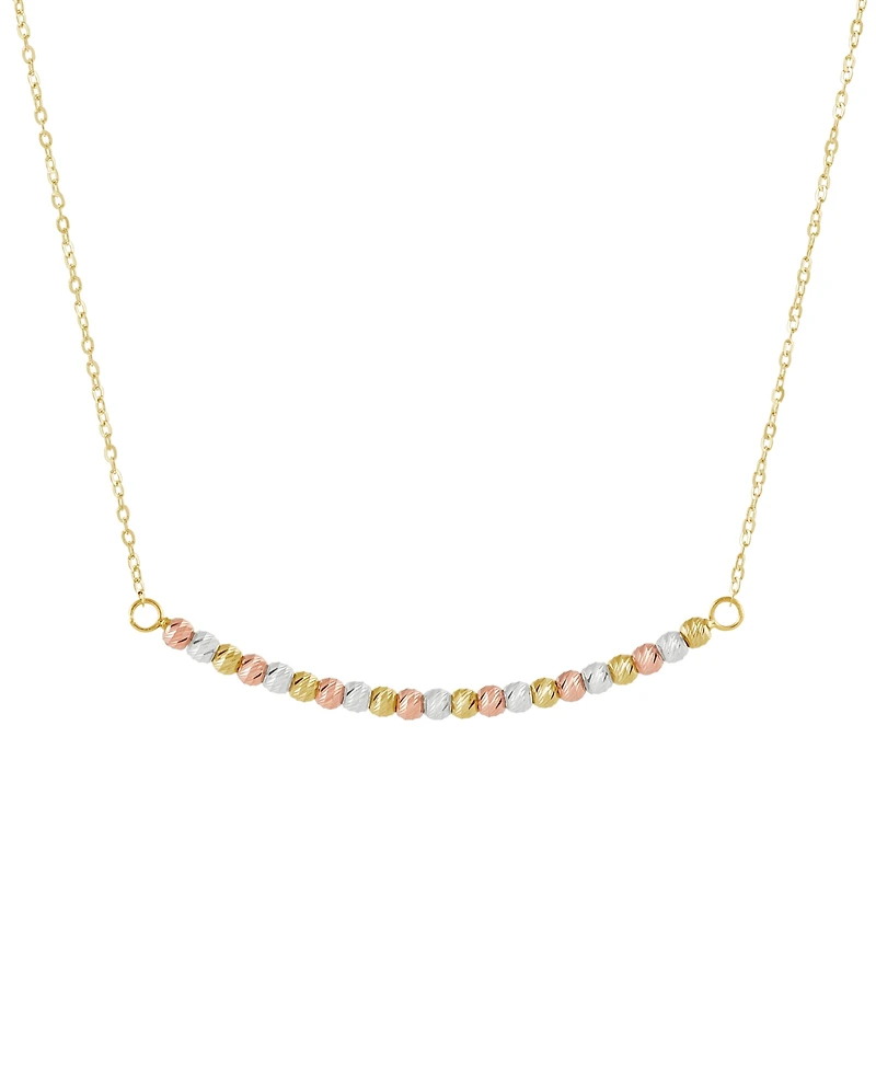 Textured Bead Curved Bar 17" Collar Necklace in 14K Tricolor Gold