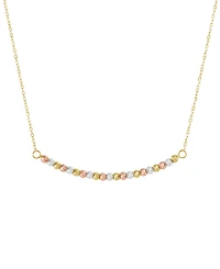 Textured Bead Curved Bar 17" Collar Necklace in 14K Tricolor Gold