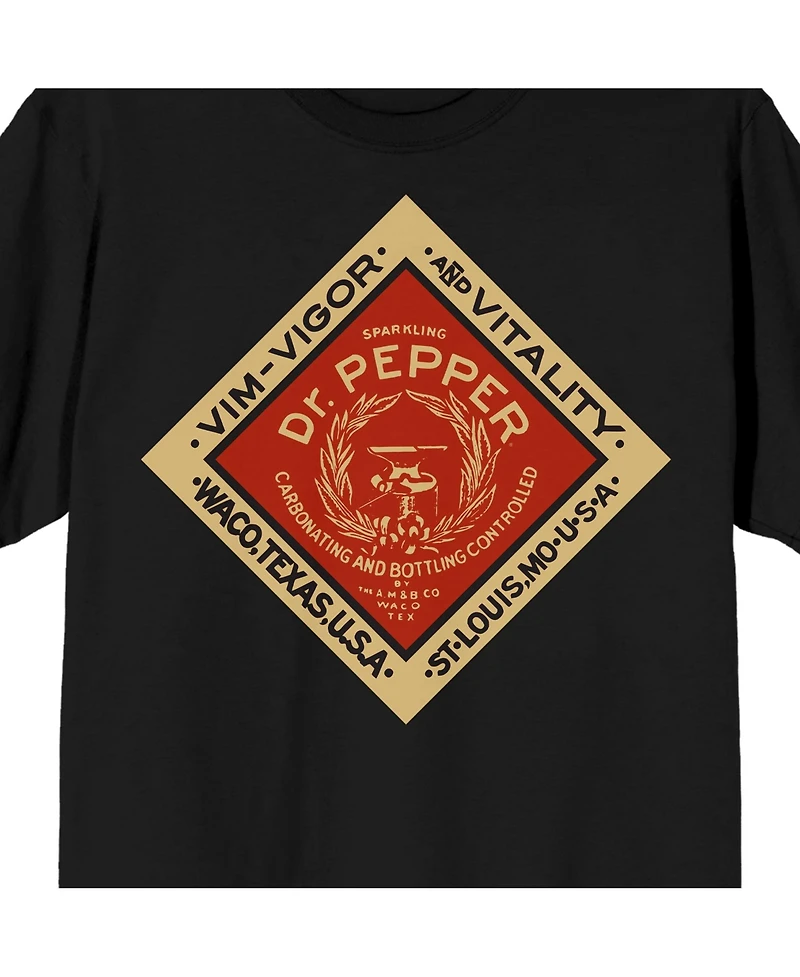 Dr. Pepper Big & Tall Vintage Diamond Logo Crew Neck Short Sleeve Black T-shirt-4XL