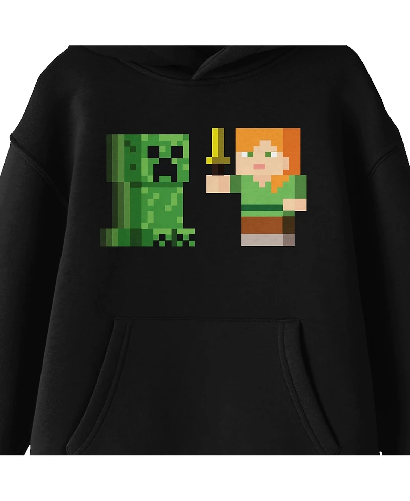 Minecraft Boys Alex Versus Creeper Youth Black Graphic Hoodie-Medium