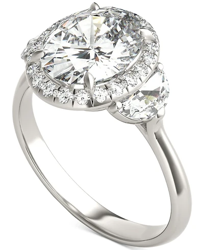 Charles & Colvard Moissanite Oval Halo Three Stone Ring (3-3/4 ct. t.w.) 14K White Gold