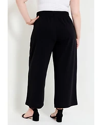 June + Vie Women's Cropped Wide-Leg Knit Pants