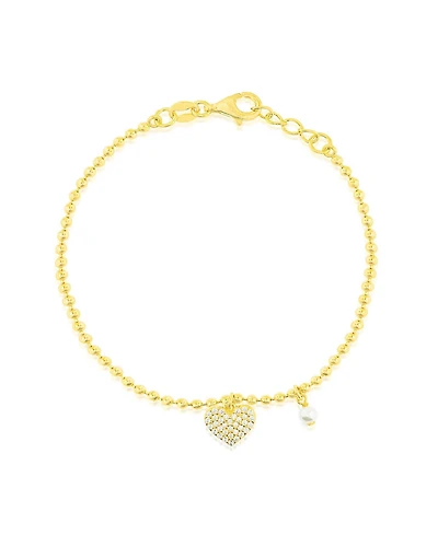 Etoielle Yellow Gold Tone Puffed Heart Bracelet with Beaded Ball Chain