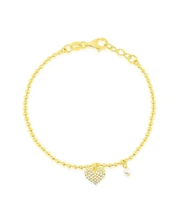 Etoielle Yellow Gold Tone Puffed Heart Bracelet with Beaded Ball Chain