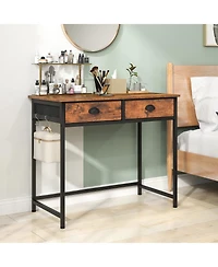 Space-Saving Home Office Desk with 2 Fabric Drawers and 4 Hanging Hooks for Organized Workspace