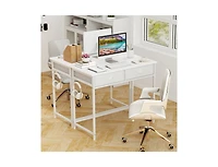 Space-Saving Home Office Desk with 2 Fabric Drawers and 4 Hanging Hooks for Organized Workspace