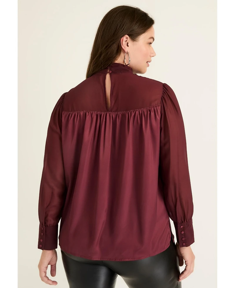 June + Vie Women's Satin Mockneck Blouse