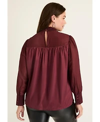 June + Vie Women's Satin Mockneck Blouse