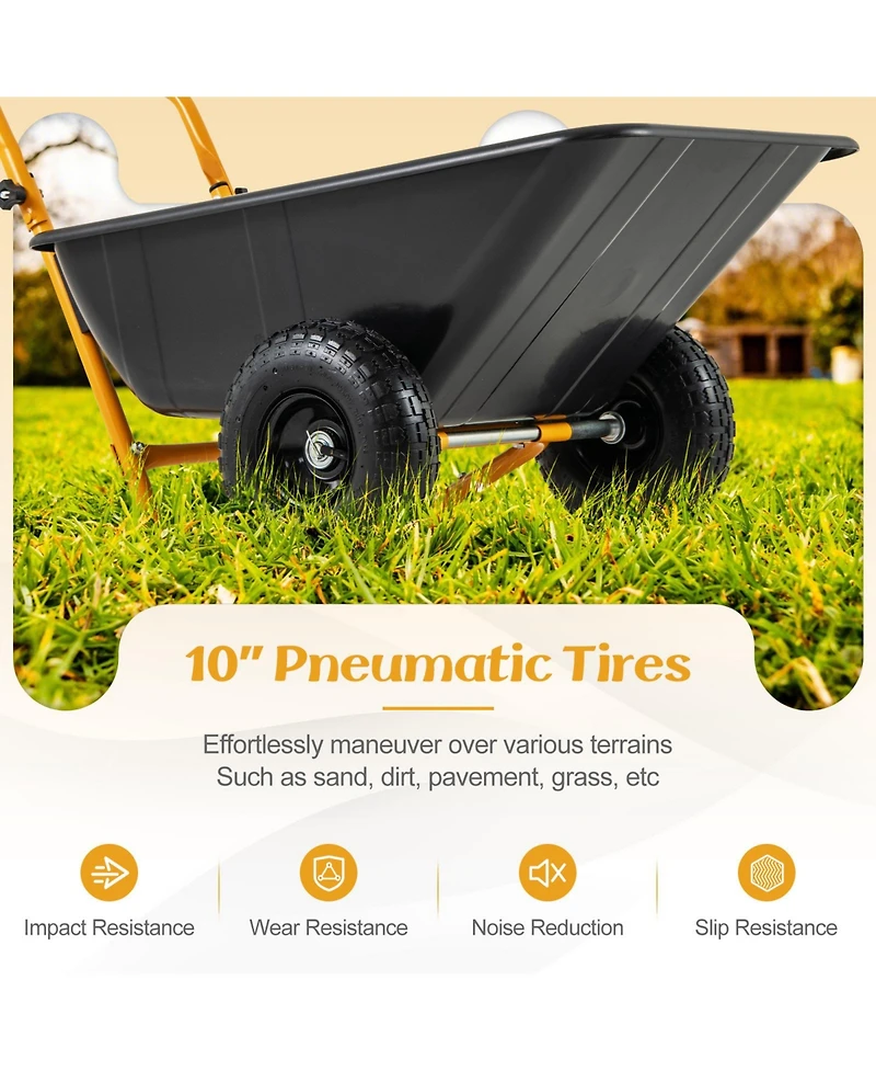 Dual-Wheel Wheelbarrow Garden Utility Cart with Pneumatic Tires for Easy Transport and Outdoor Tasks