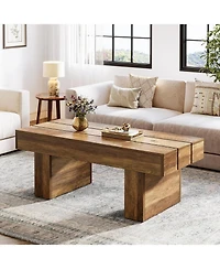 Tribesigns Rectangle Coffee Table, 47.24" Farmhouse Center Table with Slat Tabletop & Thick Base, Rustic Wooden Cocktail Tea Table for Living Room Apa