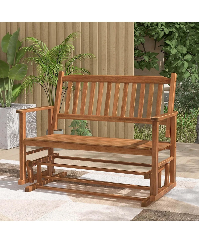 Patio Glider Loveseat Chair Swing Rocking Bench with Slatted Seat & Curved Backrest