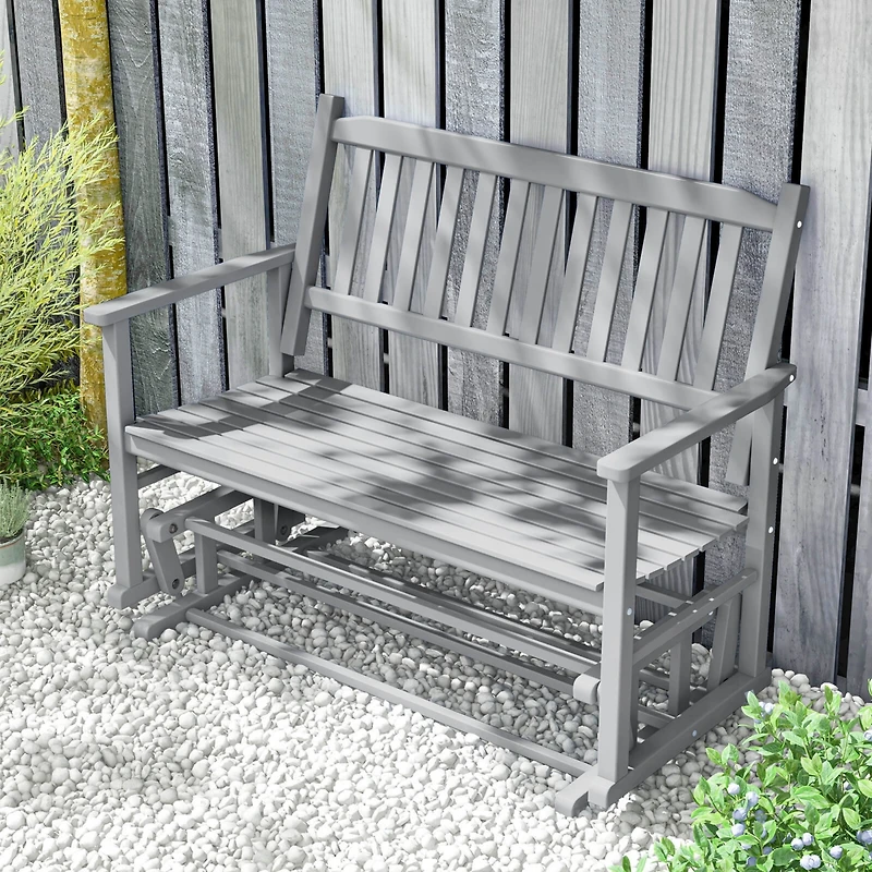 Patio Glider Loveseat Chair Swing Rocking Bench with Slatted Seat & Curved Backrest