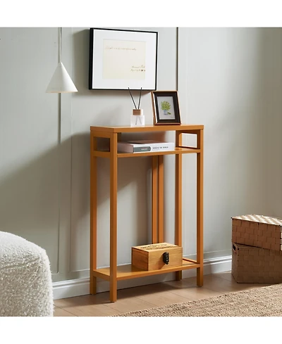Kings Brand Furniture Bisbee Wood Console Table with 2 Open Storage Shelves, Narrow & Minimalist Sofa Table, Entryway Perfect for Hallway, Behin