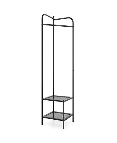 Corner Coat Rack with Top Hanger and 2 Mesh Shelves for Entryway, Hallway, Living Room, or Bedroom Storage