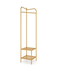 Corner Coat Rack with Top Hanger and 2 Mesh Shelves for Entryway, Hallway, Living Room, or Bedroom Storage