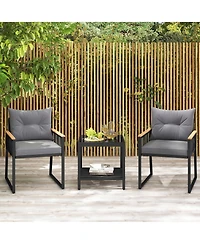Gymax 3 Pcs Patio Furniture Set Pe Rattan Wicker Chairs w/ 2 Tier Coffee Table Soft Back