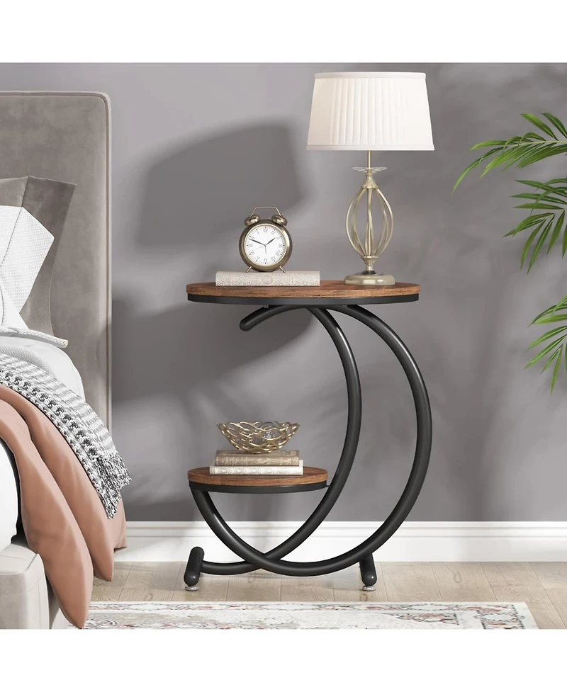 Tribesigns 2-Tier Side Table, Industrial Round End Table with Storage Shelf