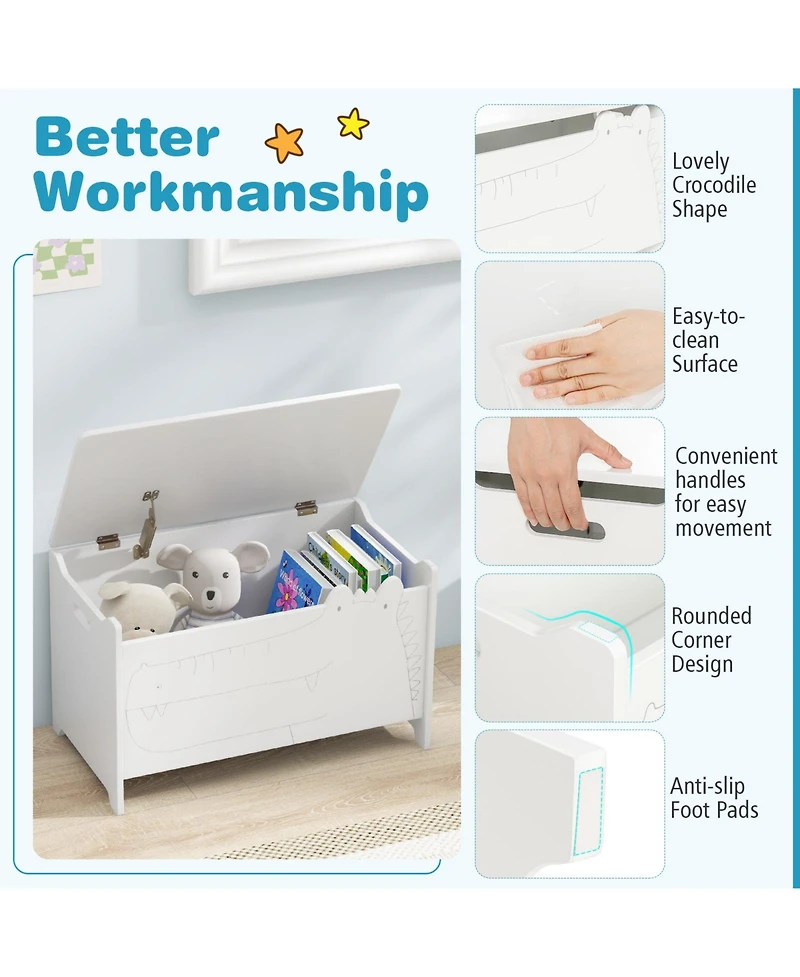 Kids Toy Box with Safety Hinge for Secure Storage and Easy Access to Toys