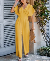 Cupshe Women's V-Neck Short Sleeve Straight Leg Jumpsuit