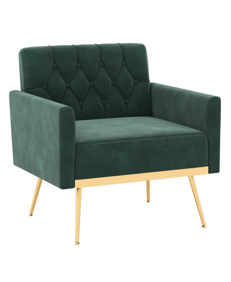 Modern Velvet Accent Chair with Button Tufted Back Metal Legs and Adjustable Foot Pads