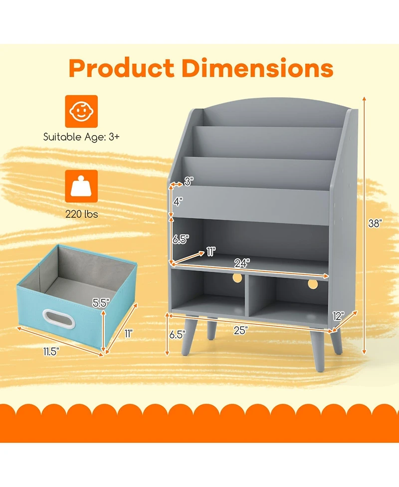 Kids Bookshelf with Open Compartment for Toddlers Easy Access to Books and Toys