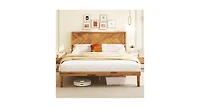 Bed Frame with Built-In Headboard and Storage Compartments