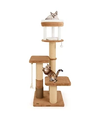 65" Tall Cat Tree for Indoor with Self-groomer Padded Perch Removable Cat Bed