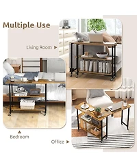 Rotating Sofa Side Table with 2-Tier Storage Shelves for Space-Saving Organization