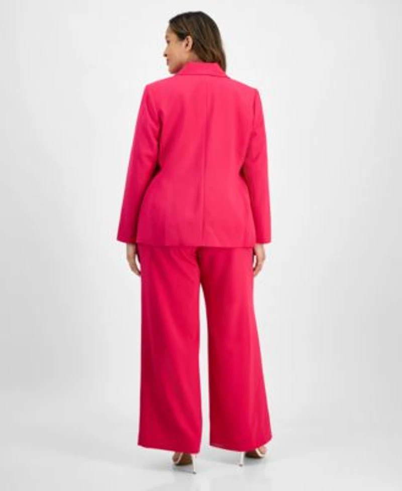 Tahari Asl Plus Size Single Button Crepe Blazer Knit T Shirt Wide Leg Pants