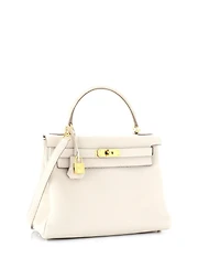 Pre-Owned HERMES Kelly 28 Handbag Light Clemence with Gold Hardware