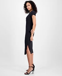 Boss Orange Women's Ribbed Side-Slit Open-Back Jersey Dress