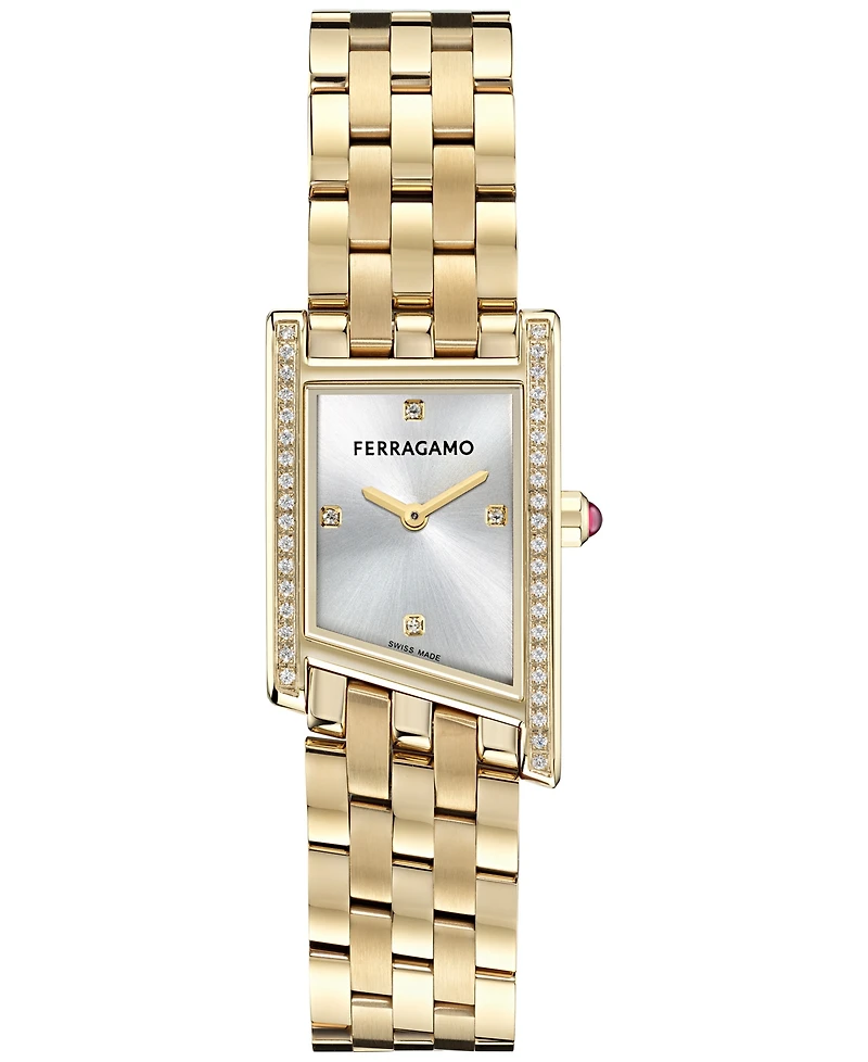 Ferragamo Women's Swiss Asymetrique Diamond Accent Gold Ion Plated Bracelet Watch 22x36mm
