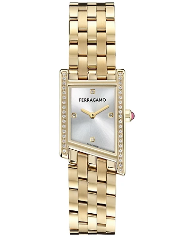 Ferragamo Women's Swiss Asymetrique Diamond Accent Gold Ion Plated Bracelet Watch 22x36mm