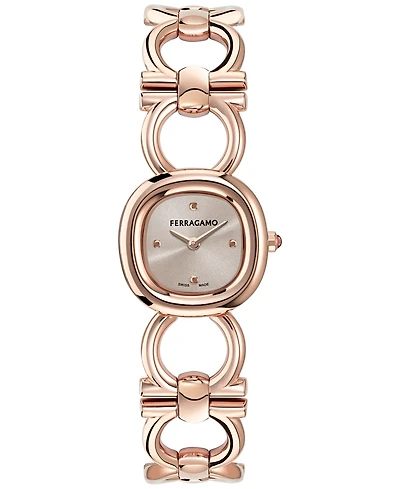 Ferragamo Women's Swiss Double Gancini Rose Gold Ion Plated Link Bracelet Watch 25mm