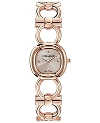 Ferragamo Women's Swiss Double Gancini Rose Gold Ion Plated Link Bracelet Watch 25mm