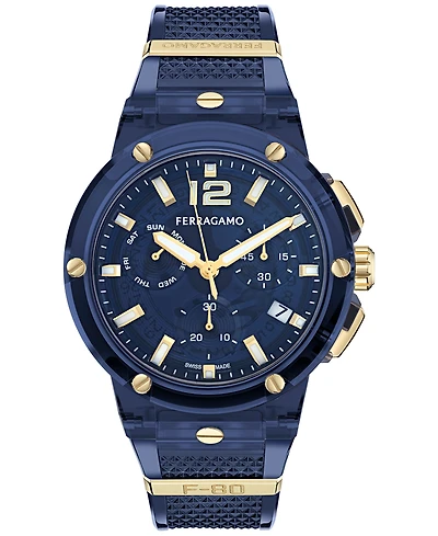 Ferragamo Men's Swiss Chronograph F-80 Translucent Polyurethane Strap Watch 44mm