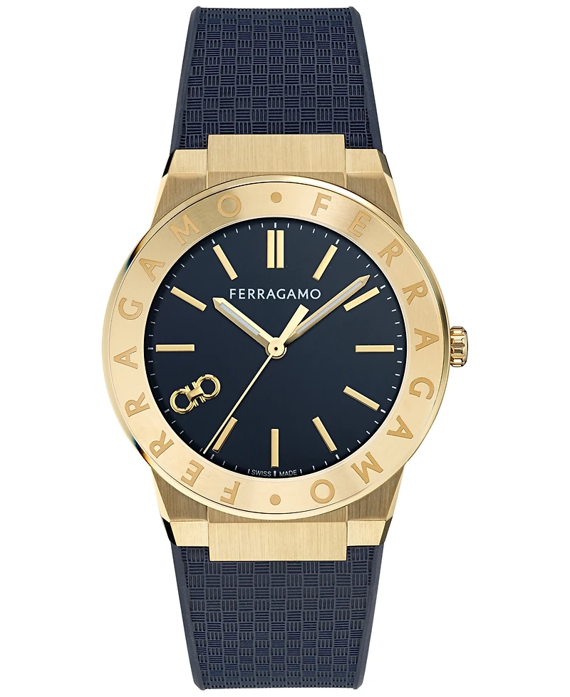 Ferragamo Men's Swiss Blue Polyurethane Strap Watch 41mm