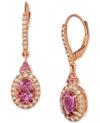 Le Vian Passion Fruit Tourmaline (2 ct. t.w.), Bubble Gum Pink Sapphire (1/10 ct. t.w.), & Nude Diamond (3/8 ct. t.w.) Halo Leverback Drop Earrings in