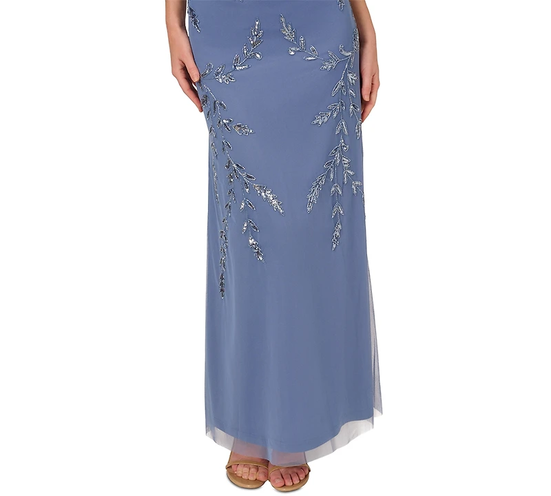 Papell Studio Women's Beaded Flutter-Sleeve Blouson Gown