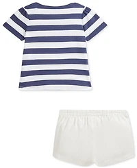 Polo Ralph Lauren Baby Girls Striped Bear Tee & Twill Short Set