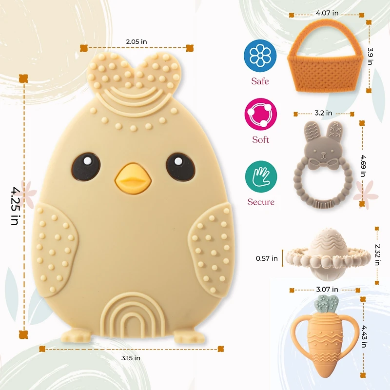 Sperric Toddler Easter Teether Set, Bunny, Carrot, Chicken, Rattle Egg & Basket Teething Toys Cute Teethers Gift Set