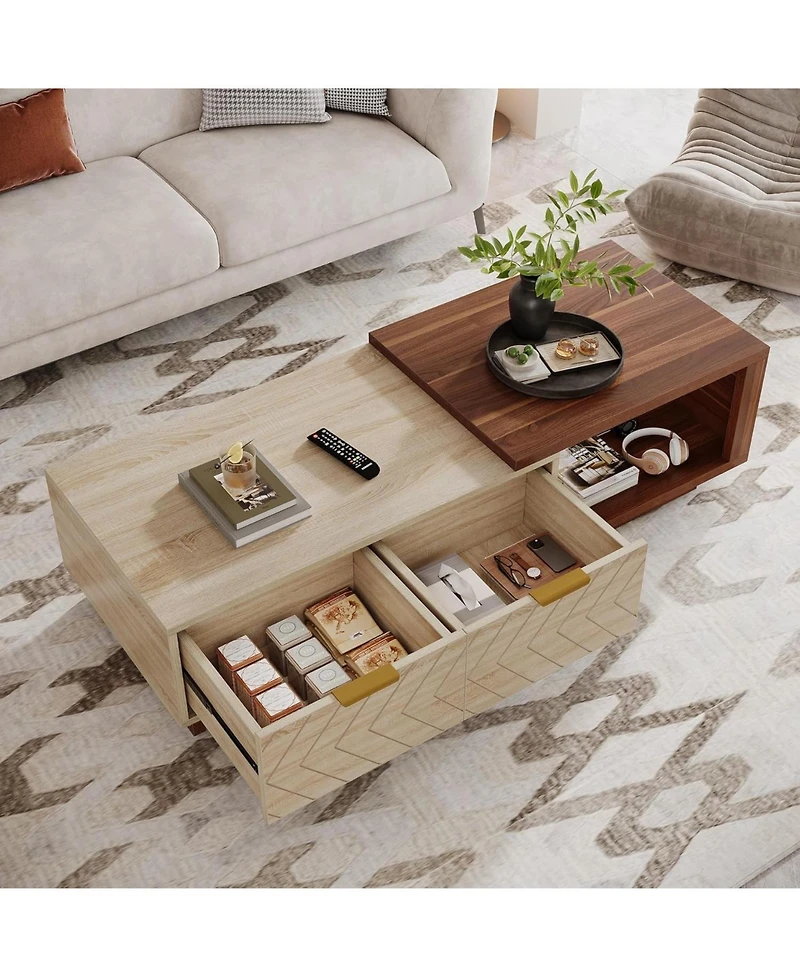 Tribesigns Extendable Coffee Table with 2 Storage Drawers, Dual-Tone Center Table with Sliding Tabletop