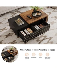 Tribesigns Extendable Coffee Table with 2 Storage Drawers, Dual-Tone Center Sliding Tabletop